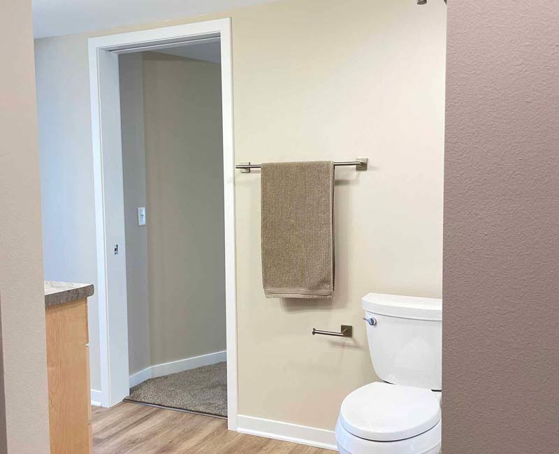 We remodeled this basement in Madison, WI, into a spacious, yet efficient, apartment that is full of natural light and lots of storage.