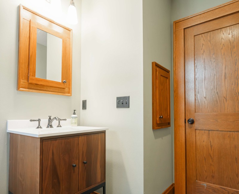 These two bathroom remodels are part of a larger whole-home renovation in Madison's Nakoma neighborhood, using unique tile in both spaces that brought our client's creative vision to life.