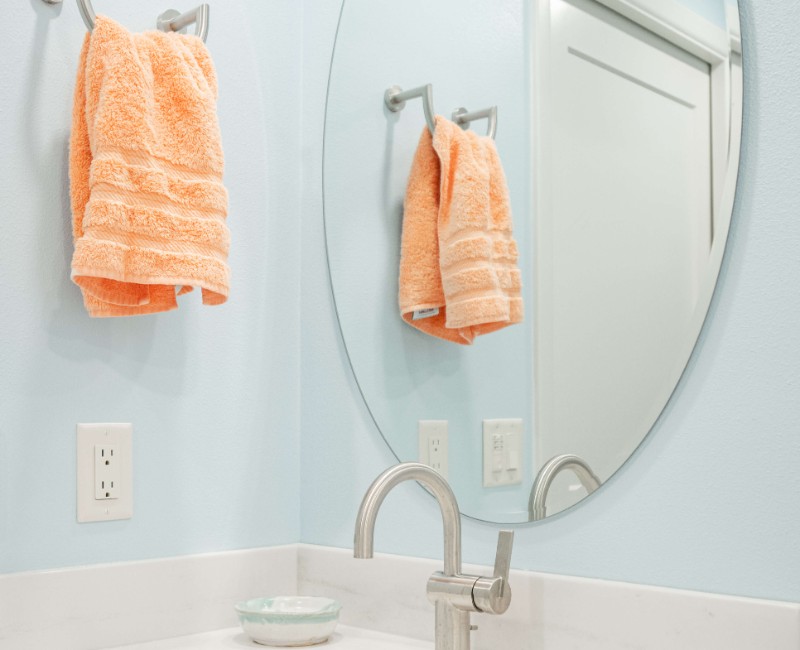 This bathroom remodel is part of a basement renovation in a Madison, WI home. A private full bathroom just off the newly remodeled rec room, complete with a soaking tub and shower. 