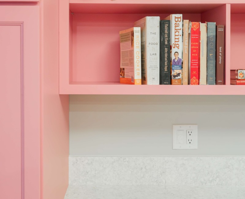 A kitchen gut and remodel in Madison that features a bold color palette and tons of storage. 