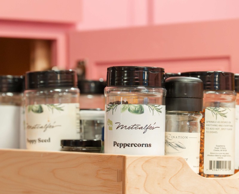 A kitchen gut and remodel in Madison that features a bold color palette and tons of storage. 