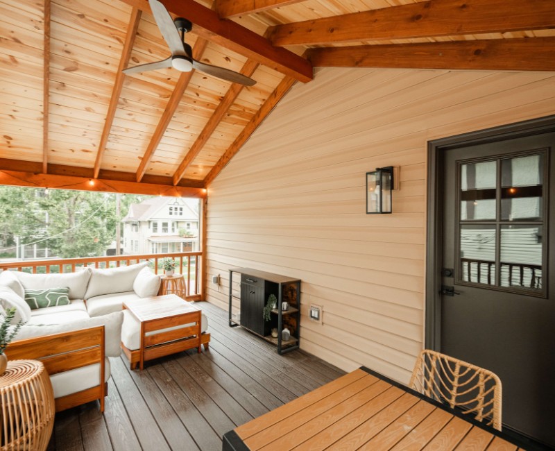 A screened-in porch addition for a historic Madison, WI home. We built a durable screened-in porch for shaded outdoor living; an open, sunny side deck; and a spiral staircase for backyard access. 
