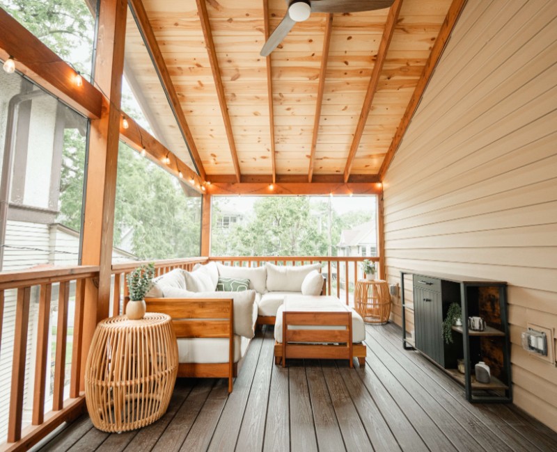 A screened-in porch addition for a historic Madison, WI home. We built a durable screened-in porch for shaded outdoor living; an open, sunny side deck; and a spiral staircase for backyard access. 

