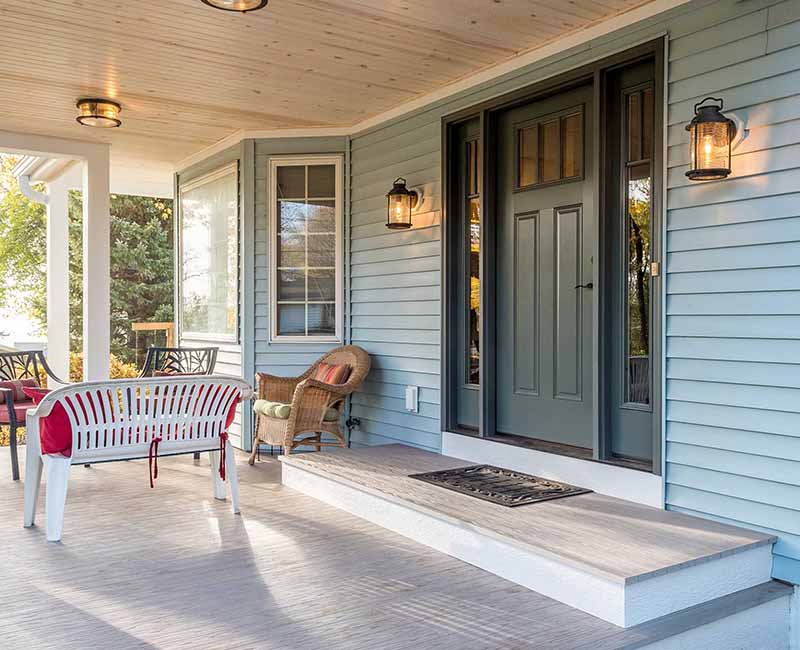 This porch remodel in Middleton, WI, fits right in with the rest of the home’s architecture and provides a stately and welcoming entryway to the home.