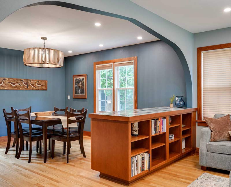This whole-house remodel in Madison, WI, provided the homeowners with an updated kitchen, dining room, living room, library, entryway, and powder room.