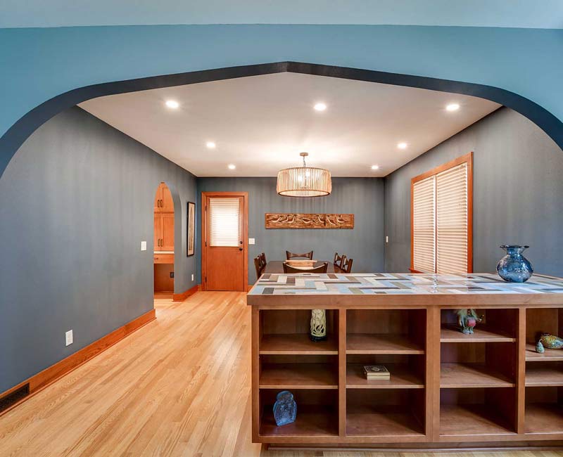 This whole-house remodel in Madison, WI, provided the homeowners with an updated kitchen, dining room, living room, library, entryway, and powder room.