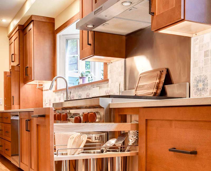 This whole-house remodel in Madison, WI, provided the homeowners with an updated kitchen, dining room, living room, library, entryway, and powder room.