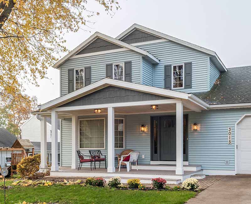 This porch remodel in Middleton, WI, fits right in with the rest of the home’s architecture and provides a stately and welcoming entryway to the home.
